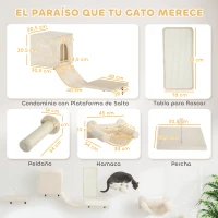 PawHut Juego de Escalada para Gatos de Pared de 6 Piezas con Condominio Plataforma Hamaca Escaleras y Tabla de Rascar Beige(m-3)