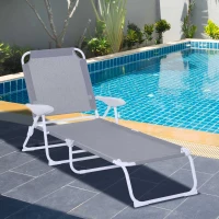 Outsunny ligstoel, opvouwbare strandstoel, tuinstoel 4 standen, mesh, grijs, 160 x 66 x 80 cm(m-12)