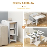 HOMCOM Tavolo Pieghevole Pranzo con 2 Ribalte e Ripiani Espandibile per 4 Persone, 120x60x75 cm, Bianco(m-5)