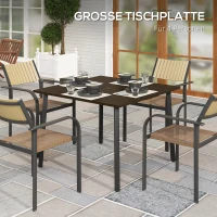 Outsunny Outdoor Esstisch mit Schirmloch, Metallgestell, 100x100x72 cm, Braun/Schwarz(m-6)