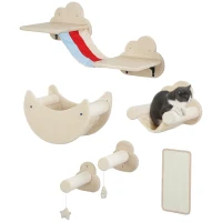 PawHut Juego de Escalada para Gatos de Pared de 6 Piezas con Hamacas Plataformas Tabla Rascador Escaleras y Estrellas Beige(m-10)