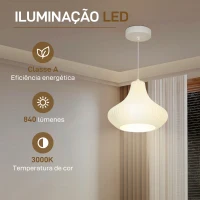 HOMCOM Candeeiro Suspenso Moderno Candeeiro de Teto com Ecrã de Impressão 3D Iluminação para Sala de Jantar Ø22x18 cm Branco(m-5)