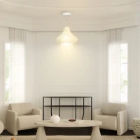 HOMCOM Candeeiro Suspenso Moderno Candeeiro de Teto com Ecrã de Impressão 3D Iluminação para Sala de Jantar Ø22x18 cm Branco(m-6)