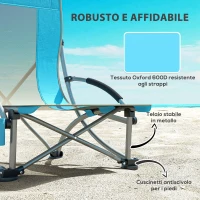 Outsunny Set 2 Sedie da Spiaggia Pieghevoli con Braccioli con Portabicchieri e Borsa di Trasporto, Blu(m-7)