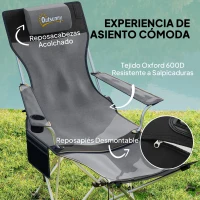Outsunny Conjunto de 2 Sillas Plegables Camping con Reposapiés Desmontable Reposacabezas Portavasos y Bolsa 82x50/100x88 cm Gris(m-4)
