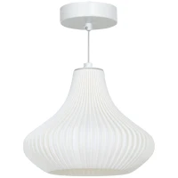 HOMCOM Candeeiro Suspenso Moderno Candeeiro de Teto com Ecrã de Impressão 3D Iluminação para Sala de Jantar Ø22x18 cm Branco(m-1)