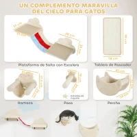 PawHut Juego de Escalada para Gatos de Pared de 6 Piezas con Hamacas Plataformas Tabla Rascador Escaleras y Estrellas Beige(m-3)