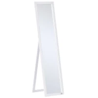 HOMCOM Specchio a Figura Intera con Supporto Richiudibile e Fori Per Montaggio, in Legno e Vetro, 37x37x154 cm, Bianco(m-1)