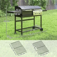 Outsunny Barbecue a Carbone e Gas con 3 Bruciatori e Coperchio, Termometro, Ruote e Ripiani, Nero(m-3)