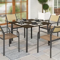 Outsunny Outdoor Esstisch mit Schirmloch, Metallgestell, 100x100x72 cm, Braun/Schwarz(m-9)