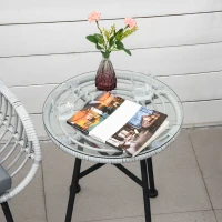 Outsunny Set Mobili da Giardino in Rattan PE con 2 Sedie e Tavolino con Ripiano in Vetro, Grigio(m-9)