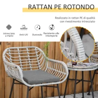 Outsunny Set Mobili da Giardino in Rattan PE con 2 Sedie e Tavolino con Ripiano in Vetro, Grigio(m-4)