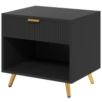 HOMCOM Elegant Bedside Table, with Drawer and Shelf - Black/Gold Tone(m-1)
