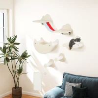 PawHut Juego de Escalada para Gatos de Pared de 6 Piezas con Hamacas Plataformas Tabla Rascador Escaleras y Estrellas Beige(m-8)