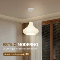 HOMCOM Candeeiro Suspenso Moderno Candeeiro de Teto com Ecrã de Impressão 3D Iluminação para Sala de Jantar Ø22x18 cm Branco(m-4)