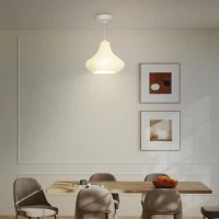 HOMCOM Candeeiro Suspenso Moderno Candeeiro de Teto com Ecrã de Impressão 3D Iluminação para Sala de Jantar Ø22x18 cm Branco(m-7)