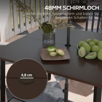 Outsunny Outdoor Esstisch mit Schirmloch, Metallgestell, 100x100x72 cm, Braun/Schwarz(m-4)