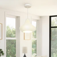 HOMCOM Candeeiro Suspenso Moderno Candeeiro de Teto com Ecrã de Impressão 3D Iluminação para Sala de Jantar Ø22x18 cm Branco(m-9)