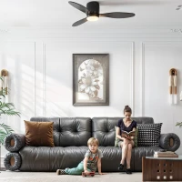HOMCOM Deckenventilator mit Lampe und Fernbedienung, 3 Lichtfarben, 6 Geschwindigkeiten, Einstellbare Helligkeit, Schwarz(m-9)