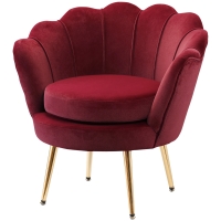 HOMCOM Fauteuil salon fauteuil en velours fauteuil coquillage avec pieds en métal doré pour chambre à coucher, rouge