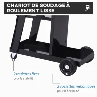 DURHAND Chariot de soudage mobile à 3 niveaux avec 4 roues, porte-bouteille de gaz et chaînes de sécurité, charge 50 KG, noir(m-7)