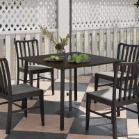 Outsunny Outdoor Esstisch mit Schirmloch, Metallgestell, 100x100x72 cm, Braun/Schwarz(m-8)