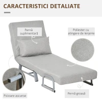 HOMCOM Fotoliu-pat rabatabil cu 5 niveluri Perna Suplimentara Tesatura si Metal(m-6)