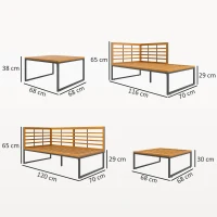 Outsunny Conjunto de Jardim de 4 Peças em Forma de L com 2 Sofás de 2 Lugares Sofá de Canto e Mesa de Centro  Cinza e Madeira(m-3)