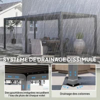 Outsunny Pergola 3 x 6 m  pergola d'extérieur tonnelle avec persiennes manivelle, toit réglable en aluminium crochets gris foncé(m-8)