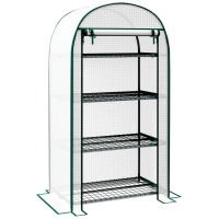 Outsunny 4 Tier Mini Greenhouse for Outdoor, Portable Gardening Plant Green House with Storage Shelf, Roll-Up Zipped Door, Metal Frame and PE Cover, 80 x 49 x 160cm, White