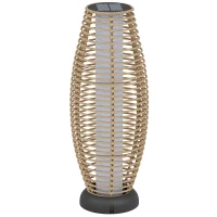 Outsunny Candeeiro de Jardim em Vime Sintético Candeeiro Solar de Exterior com Luzes LED Ligar e Desligar Automático Ø26x72 cm Madeira(m-1)