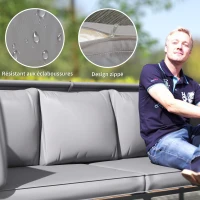 Outsunny Salon de jardin extérieur 4 pièces modulaire avec canapé, fauteuil et table basse en verre trempé, coussins inclus, gris(m-7)