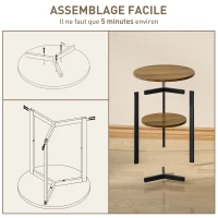HOMCOM Table d'appoint ronde, bout de canapé industriel avec étagères de rangement et cadre en acier, Ø 40 x 48 cm, marron(m-5)
