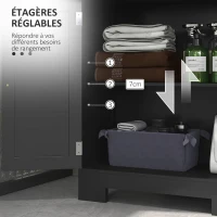 kleankin Meuble Bas de Salle de Bain Multi-rangements Grande Niche 2 tiroirs Placard Double Porte avec étagère Noir(m-5)