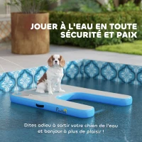 PawHut Rampe gonflable de radeau pour chien, plate-forme flottante de sports nautiques 120 x 90 x 10 cm bleu et gris(m-4)