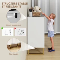 HOMCOM Buffet de salon avec placard à portes et étagère réglable, 106,5 x 35 x 77,5 cm, blanc(m-7)