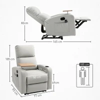 HOMCOM Poltrona de Massagem Poltrona Relax Elétrica com 4 Modos de Vibração Reclinação 145° Mesa 2 Bolsos Laterais 77x93x105 cm Cinza(m-3)