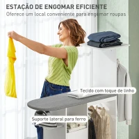HOMCOM Móvel de Engomar Roupa com Rodas e Suporte Lateral Móvel com Tábua de Passar Barra para Roupa Prateleira 127,5x43,5x153 cm Branco(m-4)