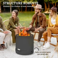 Outsunny Brasero extérieur Ø 45 cm avec bac à cendres et tisonnier, chauffage à charbon de bois pour jardin camp cour, acier noir(m-5)