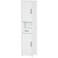 kleankin Columna de Baño con 2 Puertas 1 Cajón Estante Abierto y 2 Armarios con Estante Ajustable 40x30x164 cm Blanco