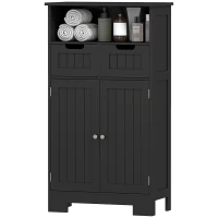 kleankin Meuble Bas de Salle de Bain Multi-rangements Grande Niche 2 tiroirs Placard Double Porte avec étagère Noir(m-1)