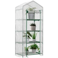 Outsunny Serre de jardin PE avec étagères 4 niveaux, serre de balcon, bâche renforcée 140 /m², châssis en acier, porte zippée enroulable, pour légumes plantes, intérieur extérieur, 70x50x160cm, blanc(m-1)