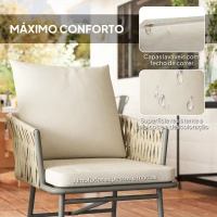 Outsunny Conjunto de Jardim de 3 Peças com 2 Cadeiras com Almofadas Removíveis e Laváveis e Mesa com Bancada de Metal Cinza e Creme(m-5)