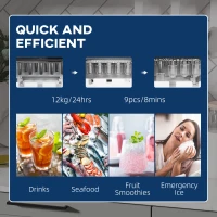 HOMCOM Ice Maker Machine Countertop, 9 Ice Cubes in 8 Mins, 12KG in 24Hrs, Self-Cleaning Portable Ice Cube Maker w/ Adjustable Ice Size, Ice Scoop, Basket, Stainless Steel, No Plumbing Required, Black(m-6)