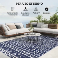 Outsunny Tappeto da Esterno Reversibile Stile Geometrico con Borsa di Trasporto, 182x274 cm, Blu e Bianco(m-6)