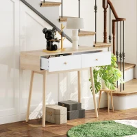 HOMCOM Table console avec 2 tiroirs et pieds en bois, pour salon, entrée, couloir, 86 x 35 x 75 cm, chêne et blanc(m-8)