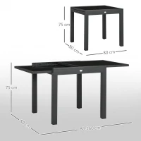 Outsunny Mesa de Jardim Extensível de Alumínio com Bancada de Vidro Temperado 160x80x75 cm Preto(m-3)