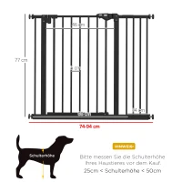PawHut Türschutzgitter für Hunde, Absperrgitter, Schutzgitter für Haustiere, Metall, Kunststoff, ,74-80/87-94 cm, Schwarz(m-3)