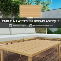 Outsunny Salon de jardin extérieur en résine tressée 5 places modulable 2 canapés, pouf et table basse, coussins inclus, crème(m-7)