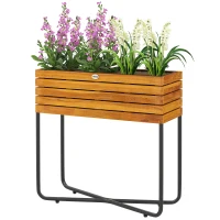 Outsunny Pot de fleurs bac à fleurs sur pied rectangulaire trous de drainage bois d'acacia 62 x 22,5 x 61 cm effet bois naturel(m-1)
